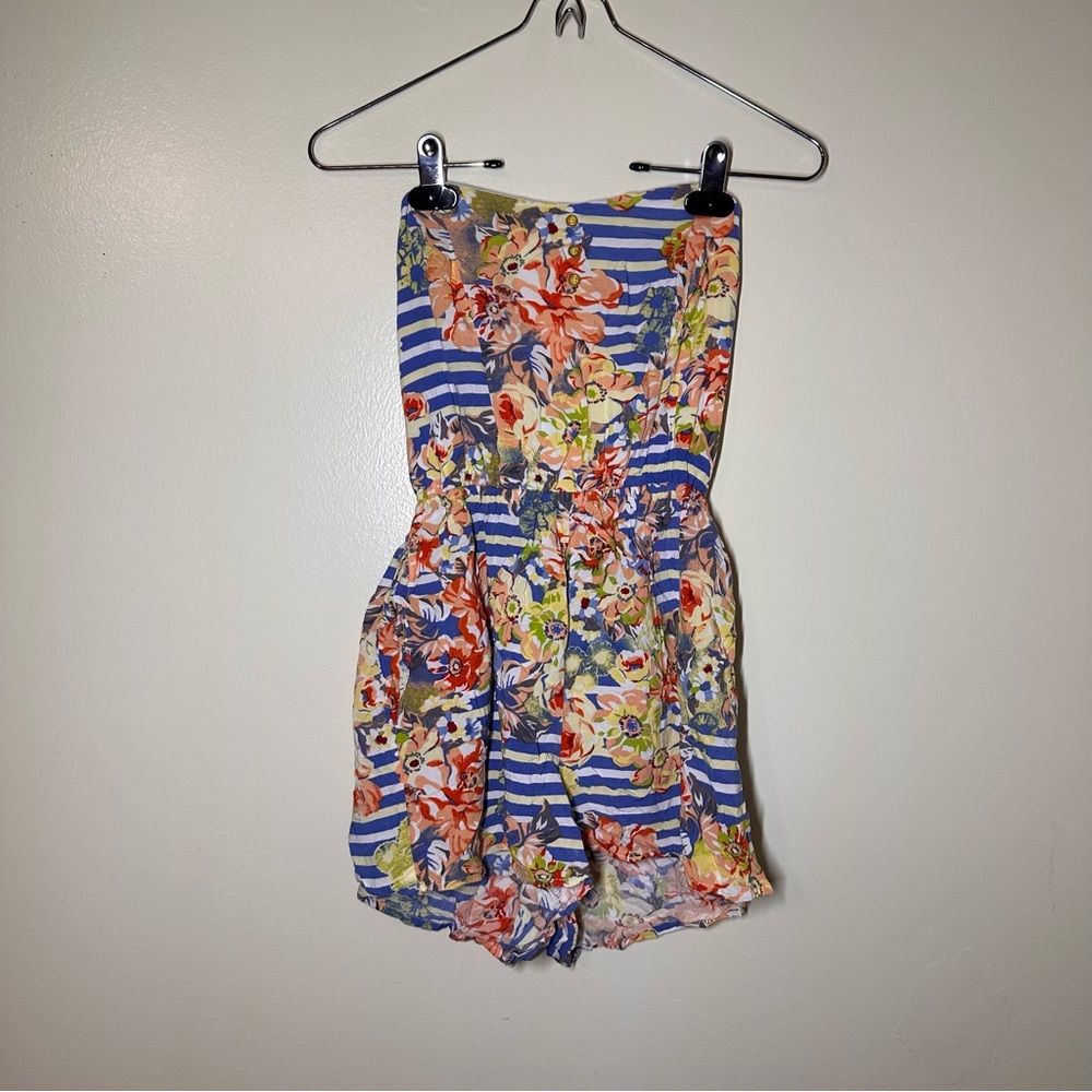 Xhilaration Floral and Stripe Jumpsuit
